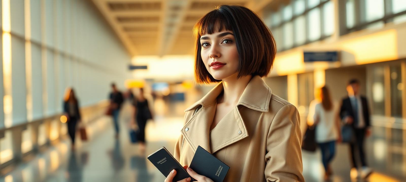 Traveller at an international terminal, passport in hand